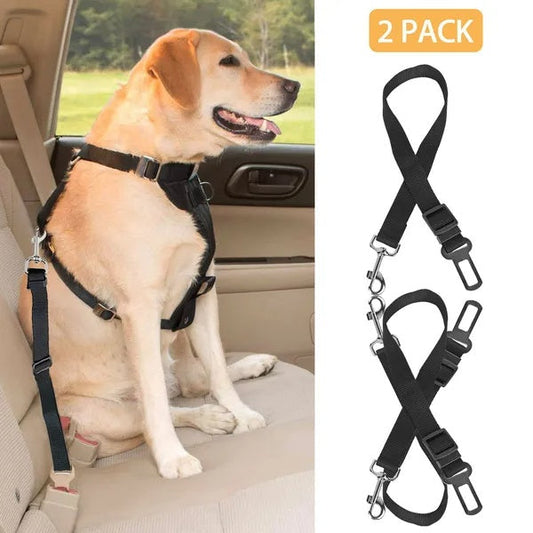 2PCS Pet Safety Seat Belt Leash – Adjustable Car Harness Lead for Dogs & Cats
