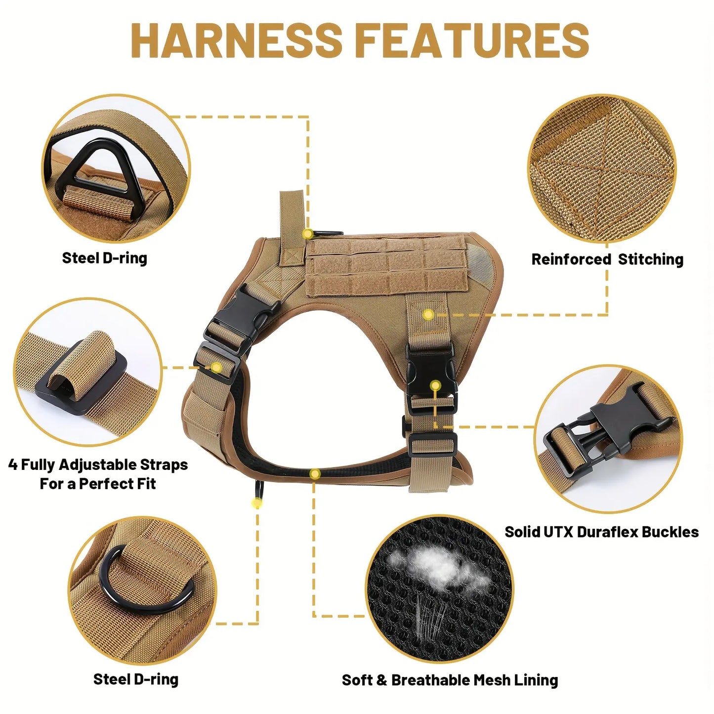 Tactical Dog Harness – Adjustable & Reflective No-Pull Tactical Dog Harness